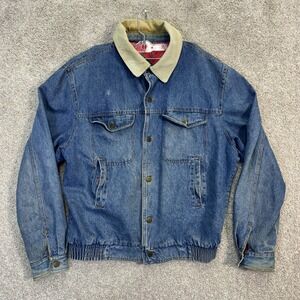 Eagles Ridge Mens Medium Denim Jacket Corduroy Collar Lined Blue Cotton